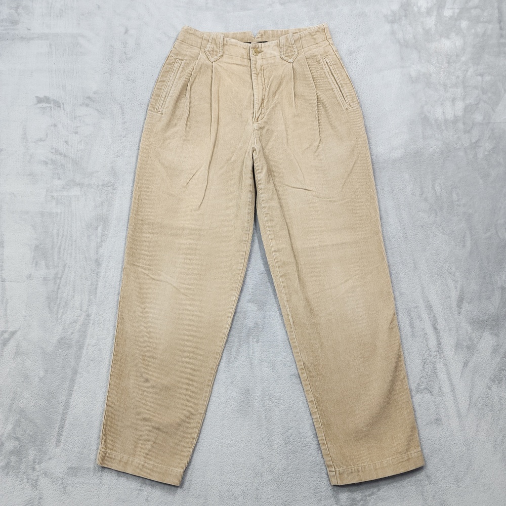 Vintage Liz Sport Pants Womens 10P PETITE (28x28) Beige Corduroy Pleated Tapered